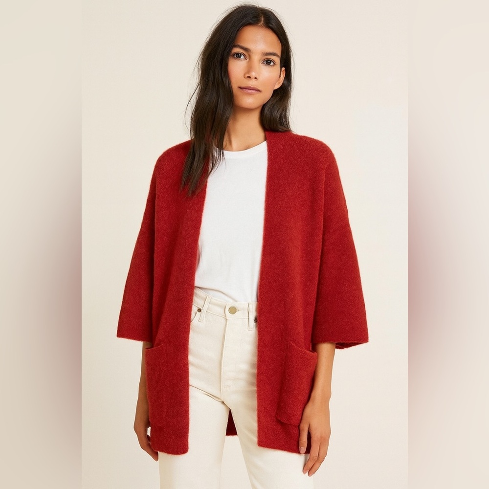 Peruvian Connection‎ Red Open Front Royal Alpaca Cardigan Sz. M